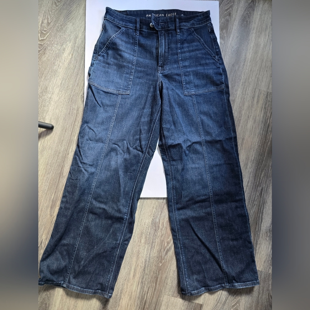 Women's American Eagle Jeans Size 10 Short High Rise Wide Leg